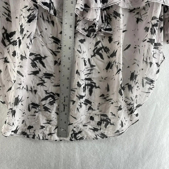 BCBGMAXAZRIA Tunic Blouse Women M Taupe Black Printed Knotted Front Keyhole Neck - Picture 5 of 9